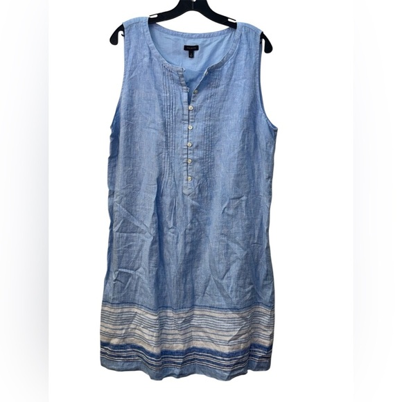 Talbots Pin tuck Linen Popover Striped Dress - Picture 2 of 7